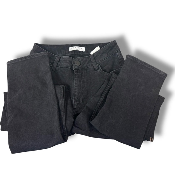 Sandro Embroidered Jeans Paris Vegas Rose Straight leg EU size 34 waist 24in EUC - Picture 3 of 13